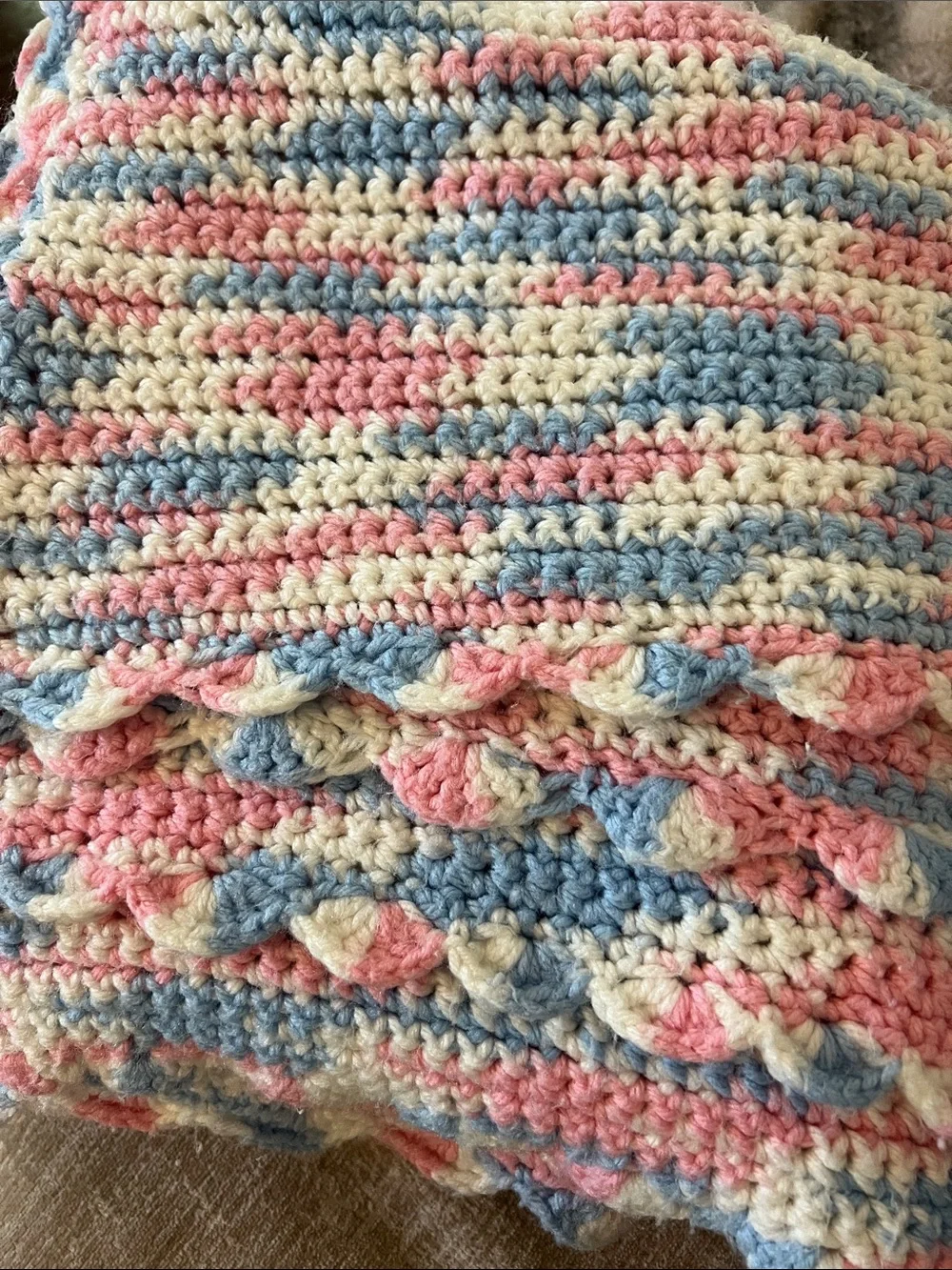 Handmade Pastel Crochet Throw Blanket - Pink, Blue & Cream